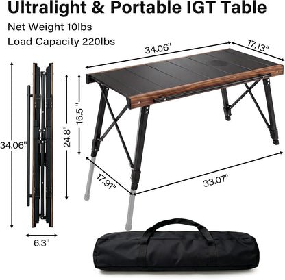 Modular IGT Camping Table, Height Adjustable Outdoor Portable Table with Folding Design, Folding Camp Table with Expandable Cooking Area for Picnic, BBQ and Patio