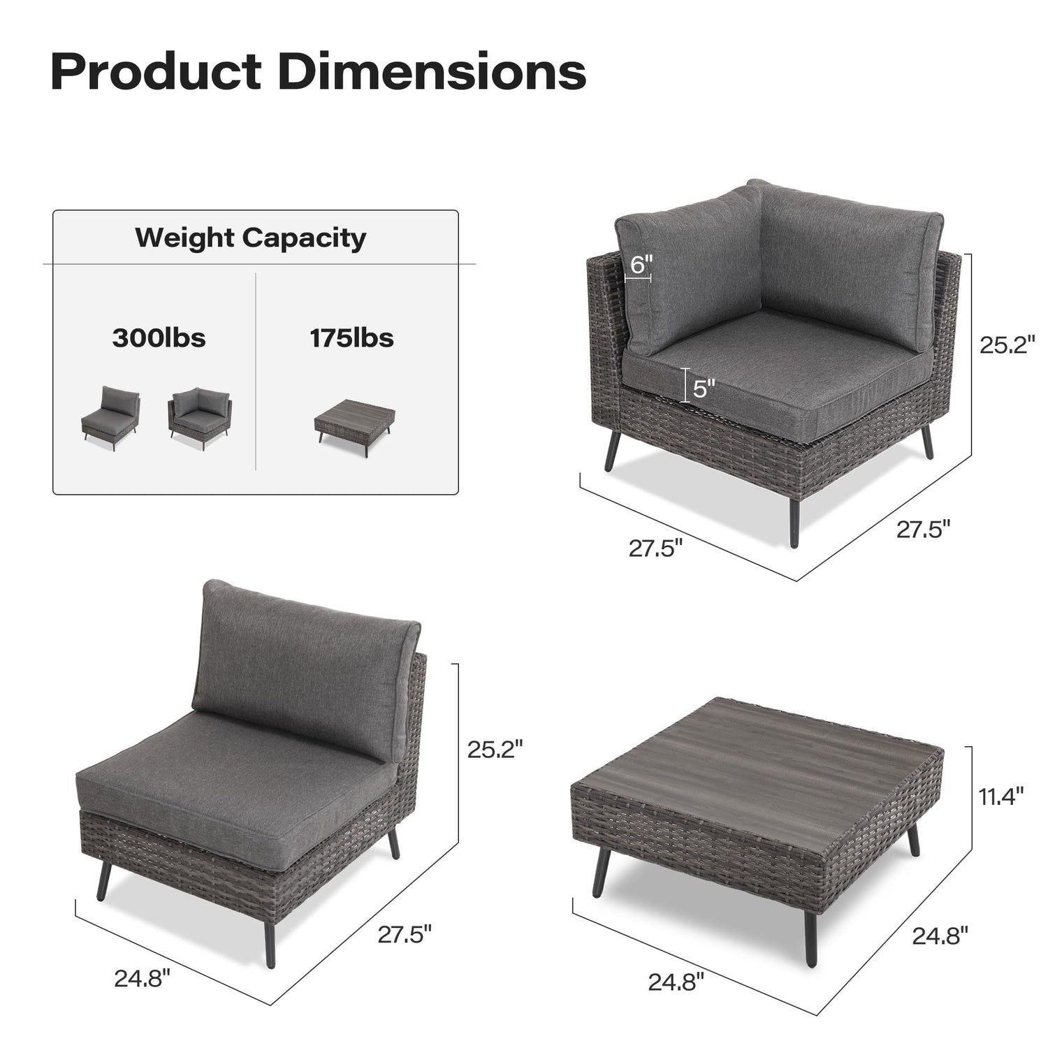 LAUSAINT HOME Outdoor Patio Furniture, 6 Piece Outdoor Sectional Sofa PE Rattan Wicker Patio Conversation Sets, All Weather Patio Furniture Set with Thick Cushions for Garden, Backyard(Beige)
