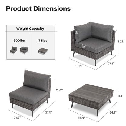 LAUSAINT HOME Outdoor Patio Furniture, 6 Piece Outdoor Sectional Sofa PE Rattan Wicker Patio Conversation Sets, All Weather Patio Furniture Set with Thick Cushions for Garden, Backyard(Beige)