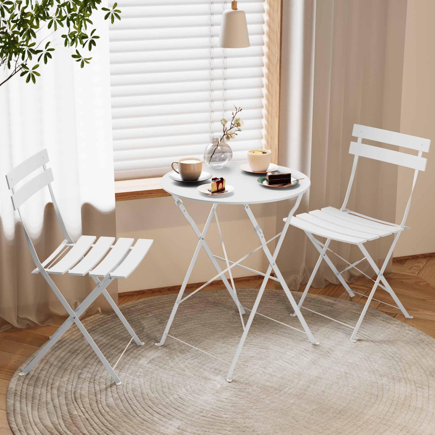 LAUSAINT HOME 3-Piece Steel Folding Bistro Set, Premium Weather-Resistant Patio Table &amp; Chairs