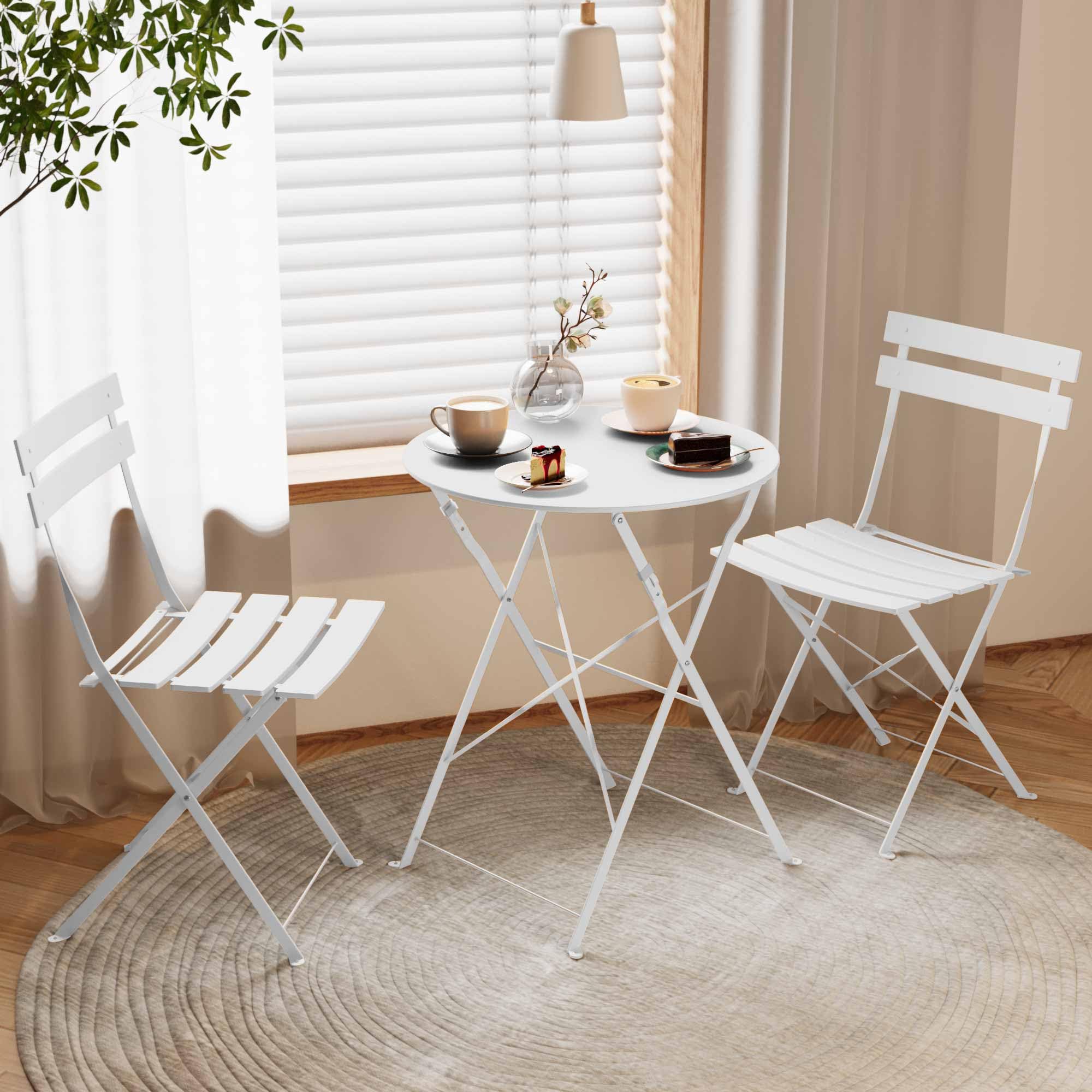 LAUSAINT HOME 3-Piece Steel Folding Bistro Set, Premium Weather-Resistant Patio Table &amp; Chairs