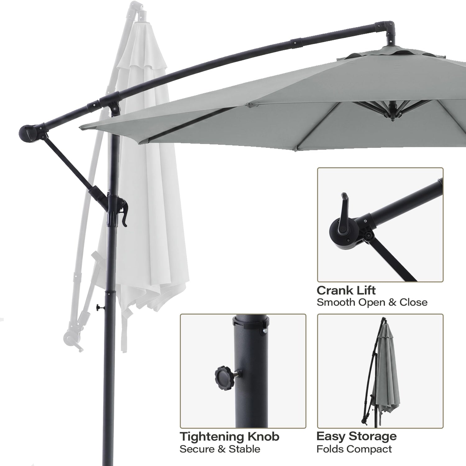 LAUSAINT HOME 10ft Offset Patio Umbrella, Cantilever Hanging Market Umbrella