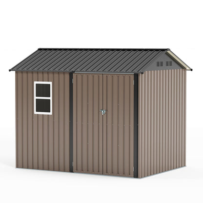 LAUSAINT HOME 10 x 3 FT 2-in-1 Metal Outdoor Storage Shed with Hardtop Gazebo, Lockable Galvanized Steel Lean-to Tool Shed with Sloped Roof, Black