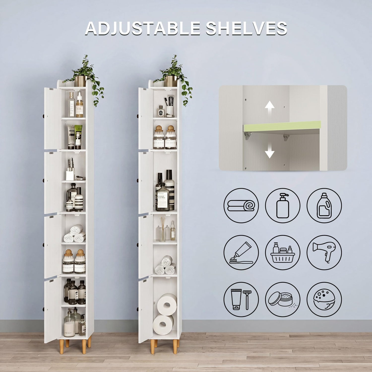 LAUSAINT HOME Tall Narrow Storage Cabinet, Slim Bathroom Storage Cabinet with 4 Shelves