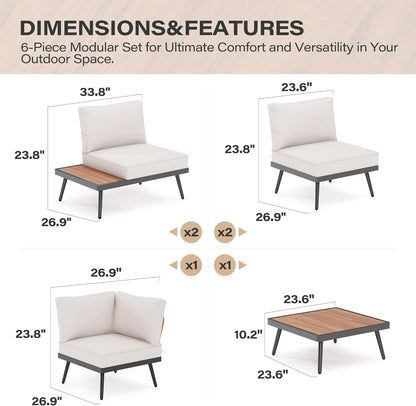LAUSAINT HOME 6 Pieces Outdoor Sectional Patio Furniture Set with Coffee Top Table