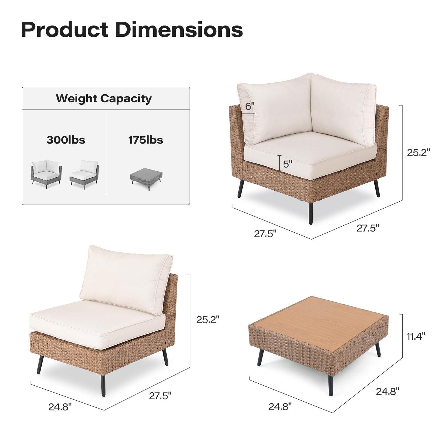 LAUSAINT HOME Outdoor Patio Furniture, 6 Piece Outdoor Sectional Sofa PE Rattan Wicker Patio Conversation Sets, All Weather Patio Furniture Set with Thick Cushions for Garden, Backyard(Beige)