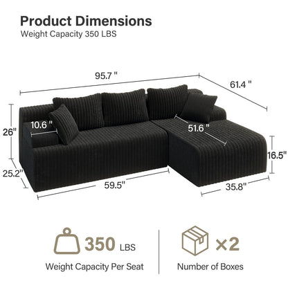 LAUSAINT HOME 96" Modular Sectional Sofa Couches, L-Shaped Boneless Cloud Sofa with 3 Deep Seat