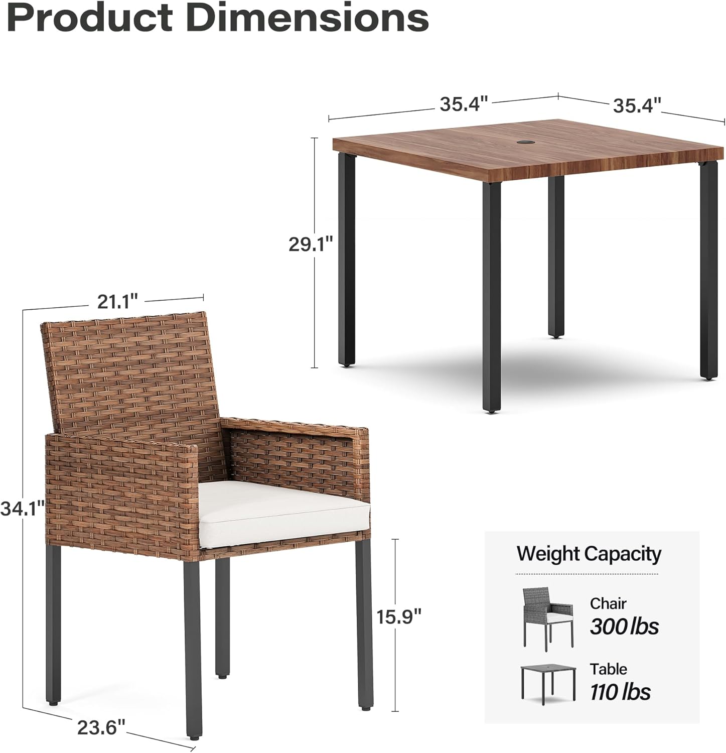 LAUSAINT HOME 6 Pieces Outdoor Dining Set with Umbrella