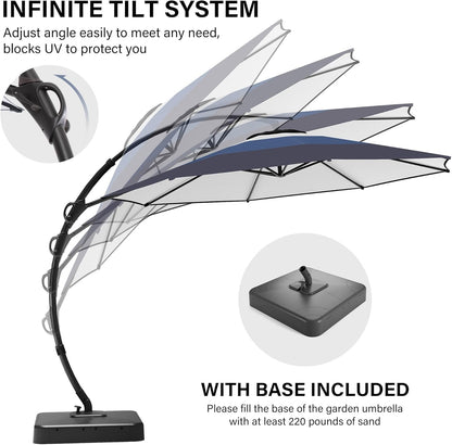LAUSAINT HOME Outdoor Patio Umbrella with Base Included, Large Sun Shade Cantilever Umbrella Deluxe Curvy