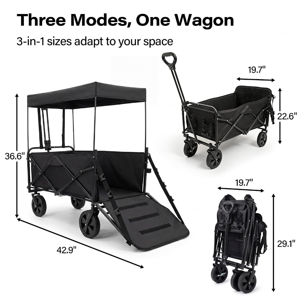 LAUSAINT HOME 3-in-1 Folding Pet Wagon with Canppy for Senior,Elderly, Injured Dogs, Heavy Duty Utility Medium &amp; Large Dog Stroller Cart, All-Terrain Collapsible Wagon for Beach, Shopping, Camping