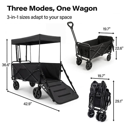 LAUSAINT HOME 3-in-1 Folding Pet Wagon with Canppy for Senior,Elderly, Injured Dogs, Heavy Duty Utility Medium &amp; Large Dog Stroller Cart, All-Terrain Collapsible Wagon for Beach, Shopping, Camping