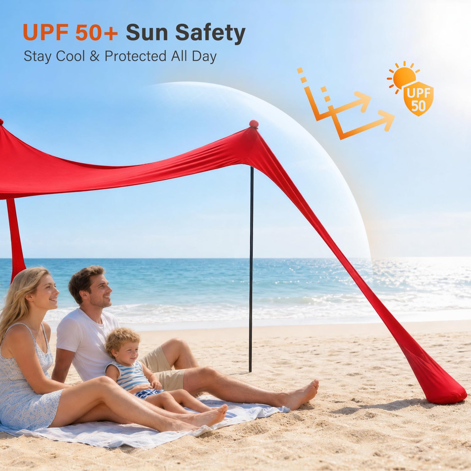 LAUSAINT HOME Beach Tent, Easy Pop Up Beach Canopy Sun Shade UPF 50+ Protection