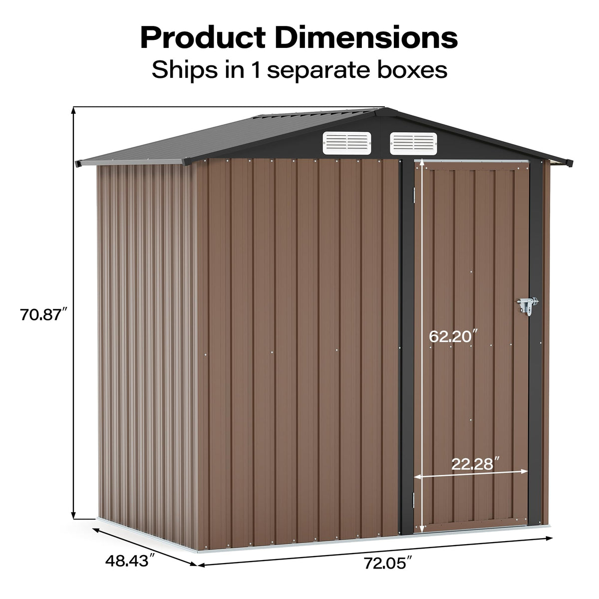LAUSAINT HOME 8 x 6 FT Outdoor Storage Shed with Window, Galvanized Steel Storage Shed, Double Lockable Doors, Gable Roof &amp; Air Vent for Backyard, Brown