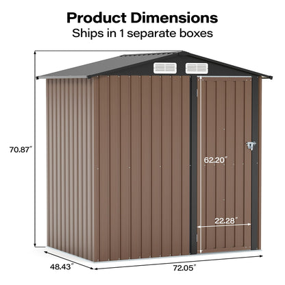 LAUSAINT HOME 8 x 6 FT Outdoor Storage Shed with Window, Galvanized Steel Storage Shed, Double Lockable Doors, Gable Roof &amp; Air Vent for Backyard, Brown