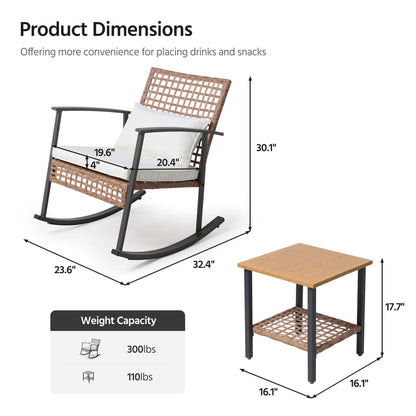LAUSAINT HOME 3 Pieces Rocking Patio Bistro Set, Wicker Outdoor Conversation Set