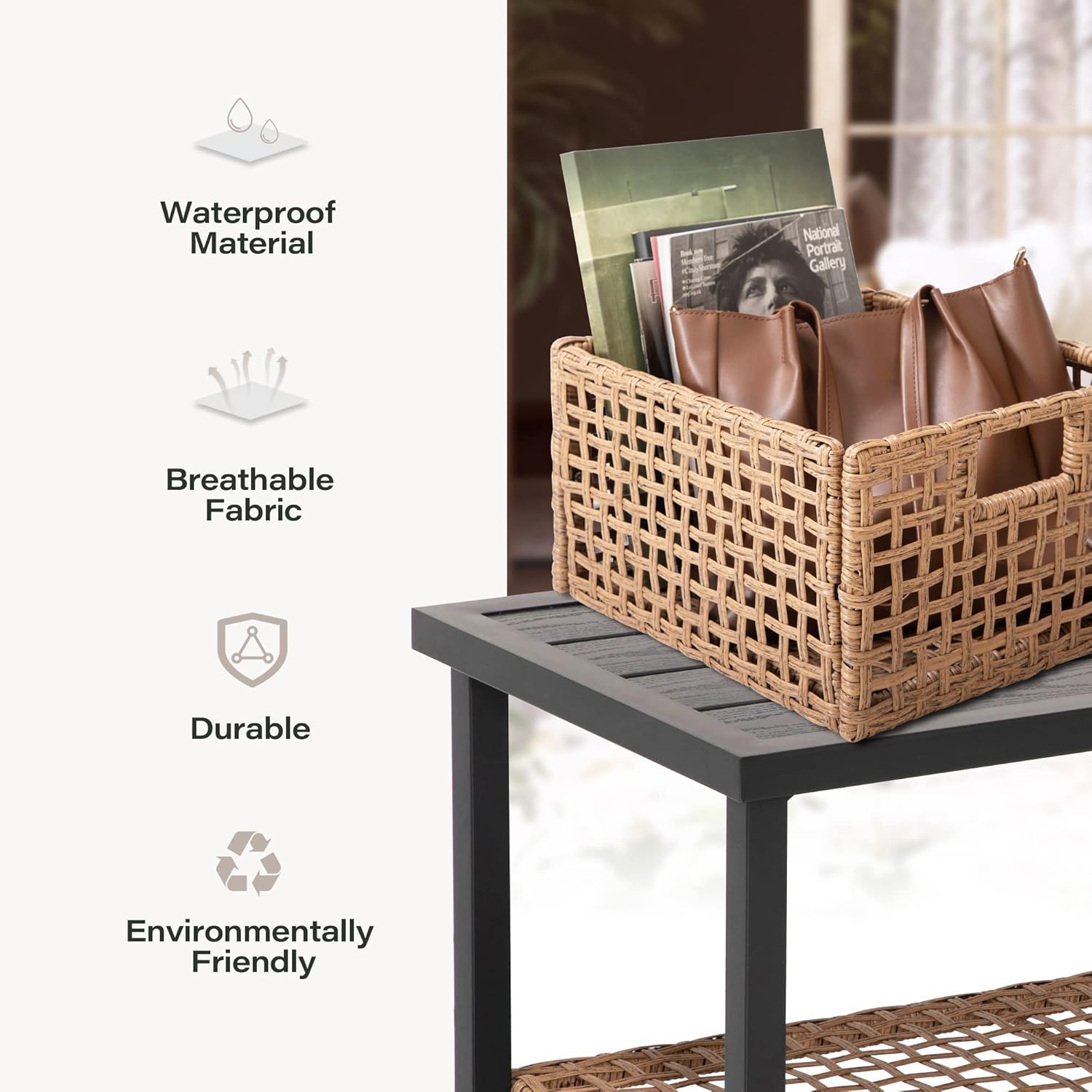 LAUSAINT HOME Rectangle Wicker Basket with Handles for Storage, Large Natural Baskets for Organizing, Woven Basket for Shelves in Living room, Kitchen, Bathroom (2 pack)
