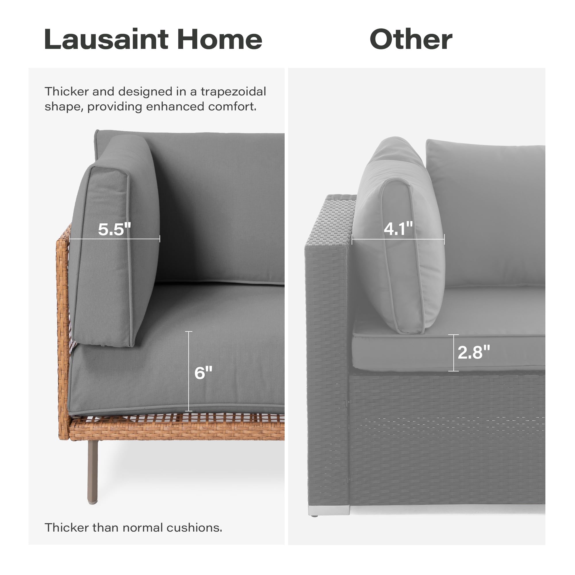 LAUSAINT HOME 7-Piece Outdoor Patio Furniture Set, Wicker Outdoor Conversation Set PE Rattan Sectional Sofa with Washable Cushions and Tempered Glass Table for Garden (Grey)