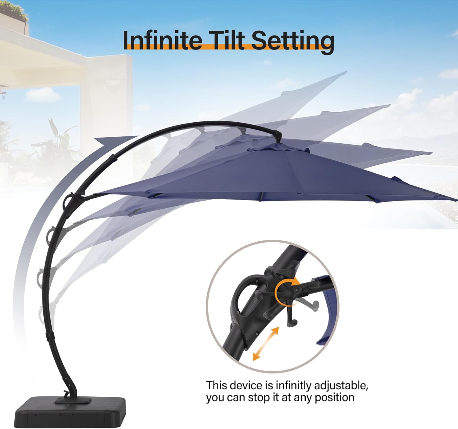 LAUSAINT HOME Outdoor Patio Umbrella with Base Included, Large Sun Shade Cantilever Umbrella Deluxe Curvy