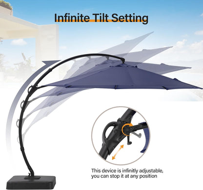 LAUSAINT HOME Outdoor Patio Umbrella with Base Included, Large Sun Shade Cantilever Umbrella Deluxe Curvy