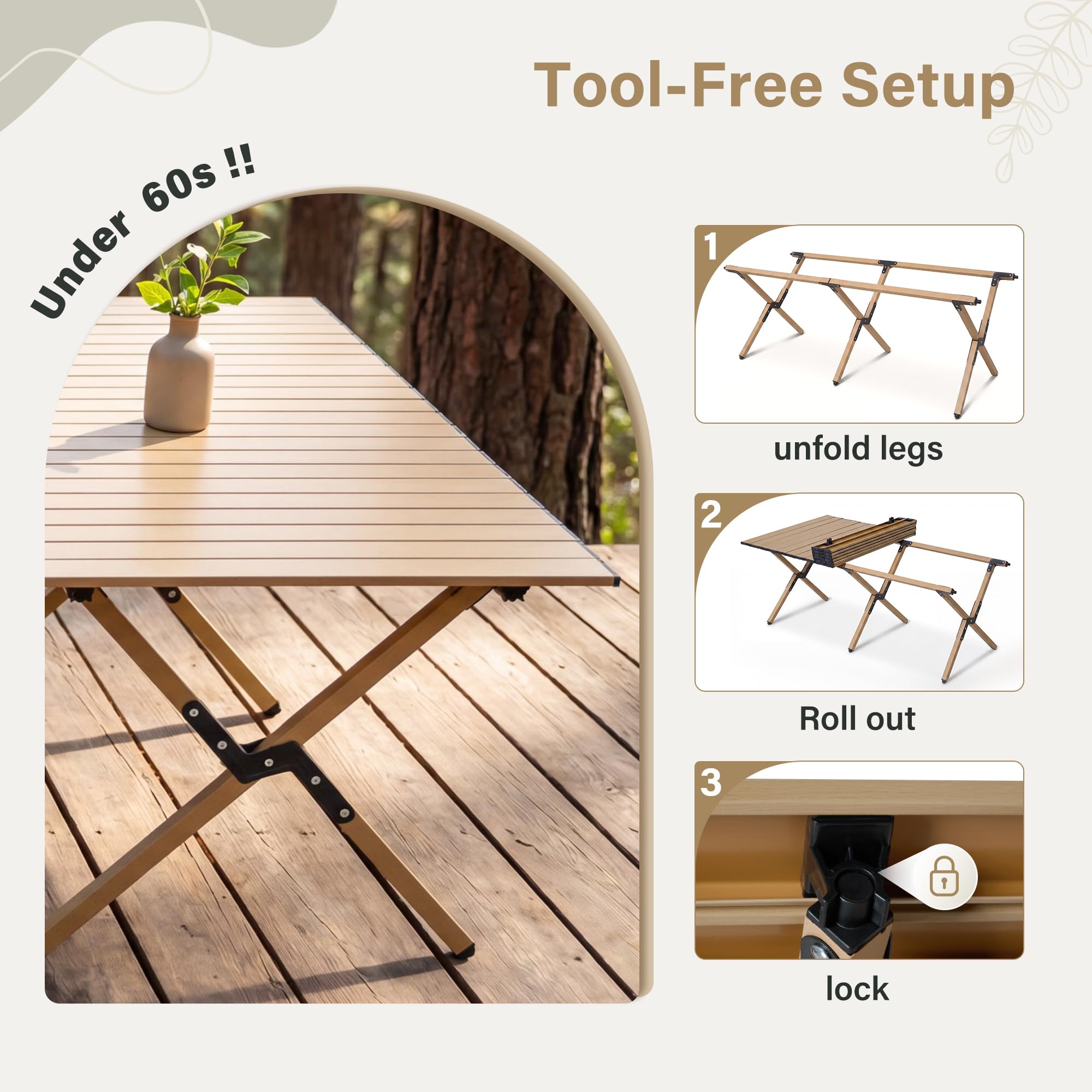 LAUSAINT HOME Camping Table, Foldable Roll Up Lightweight Steel Camp Table