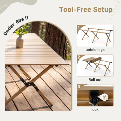LAUSAINT HOME Camping Table, Foldable Roll Up Lightweight Steel Camp Table
