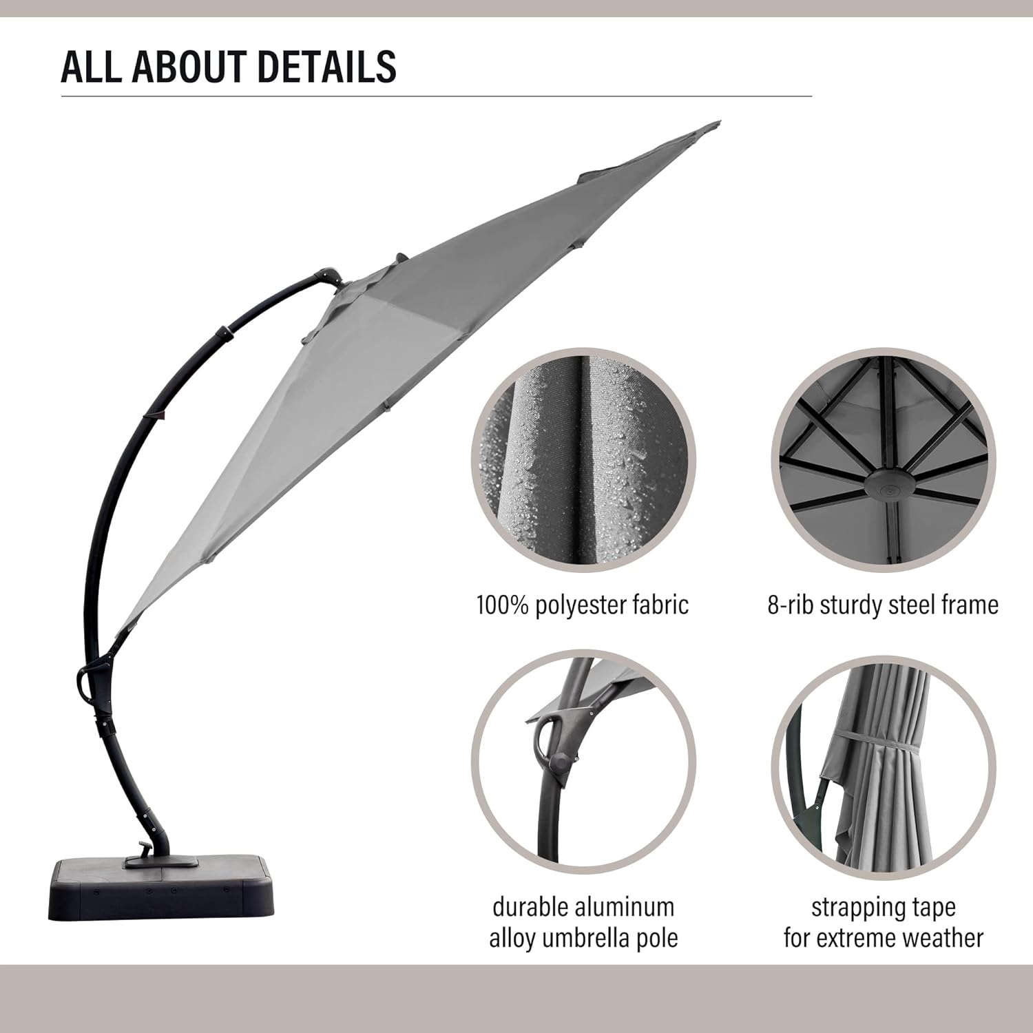 LAUSAINT HOME Outdoor Patio Umbrella with Base Included, Large Sun Shade Cantilever Umbrella Deluxe Curvy