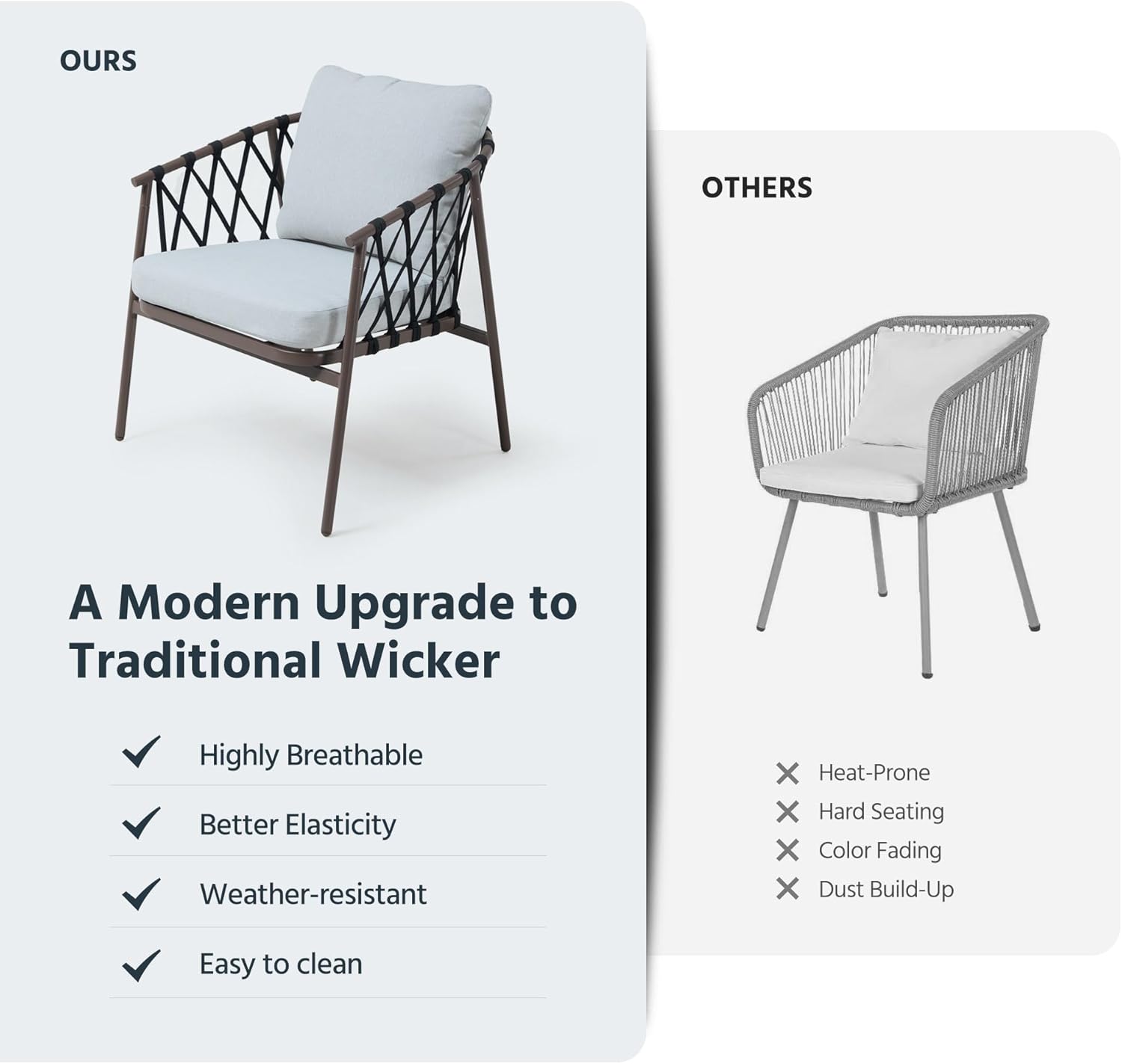 LAUSAINT HOME 3 Pieces Patio Bistro Set, Woven Rope Chairs with Cushions