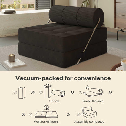 LAUSAINT HOME Folding Sofa Bed, 4 in 1 Convertible Sleeper Chair with High-Density Foam &amp; Pillow, Portable Comfy Folding Chair Bed Floor Lounge for Living Room and Bedroom, Black