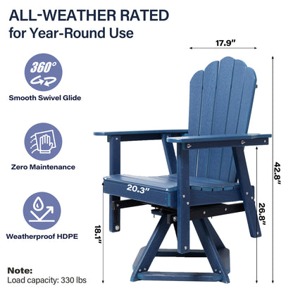 LAUSAINT HOME Swivel Adirondack Chair, Glider 360° Rotating Outdoor Patio HDPE Rocker Lounge Chair