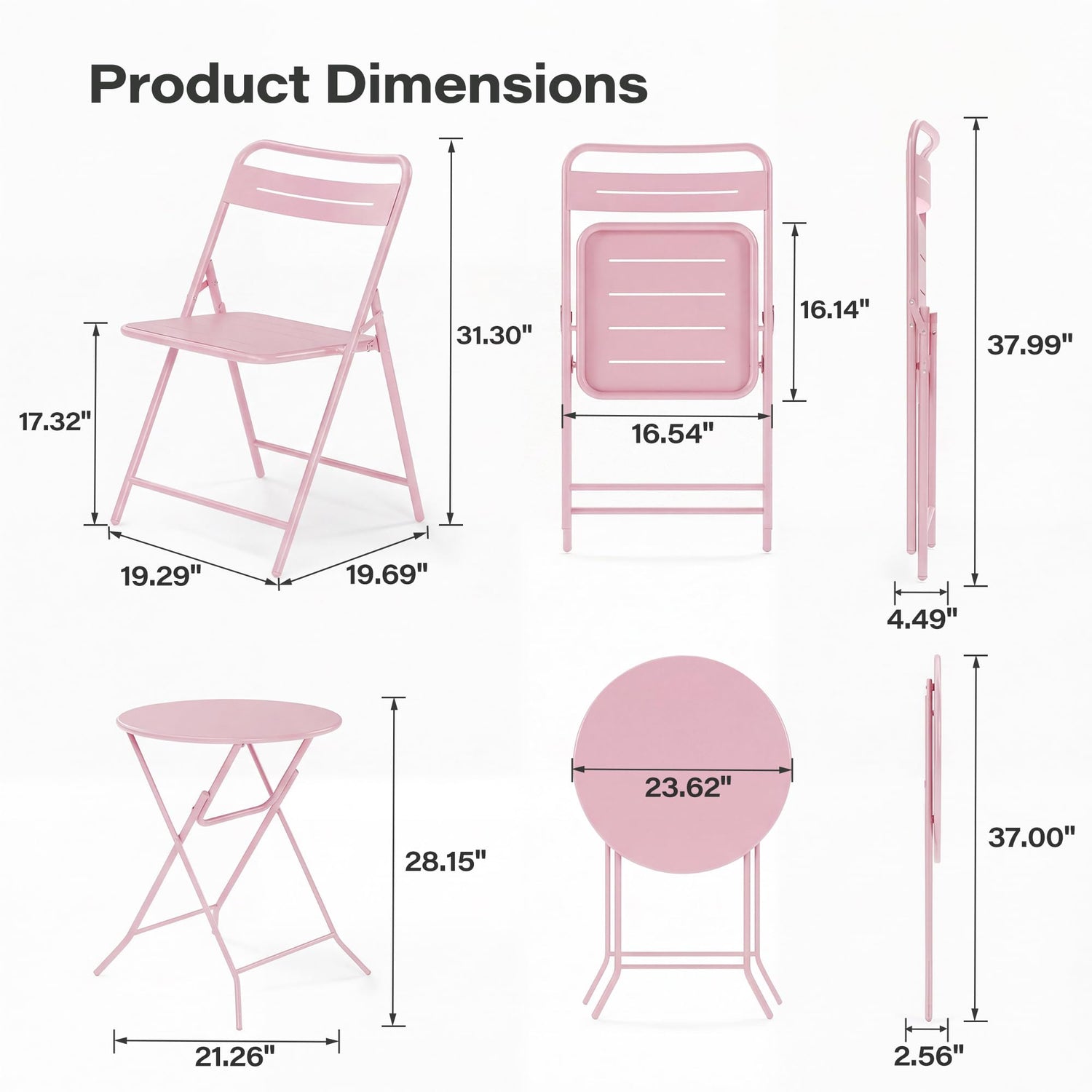 LAUSAINT HOME 3-Piece Steel Folding Bistro Set, Premium Weather-Resistant Patio Table &amp; 2 Chairs