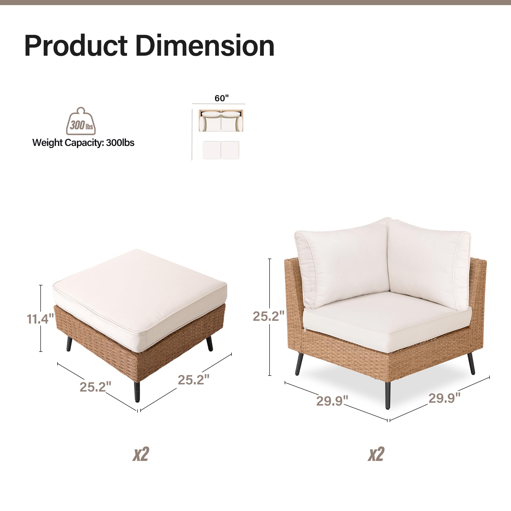 LAUSAINT HOME Outdoor Patio Furniture, 6 Piece Outdoor Sectional Sofa PE Rattan Wicker Patio Conversation Sets, All Weather Patio Furniture Set with Thick Cushions for Garden, Backyard(Beige)