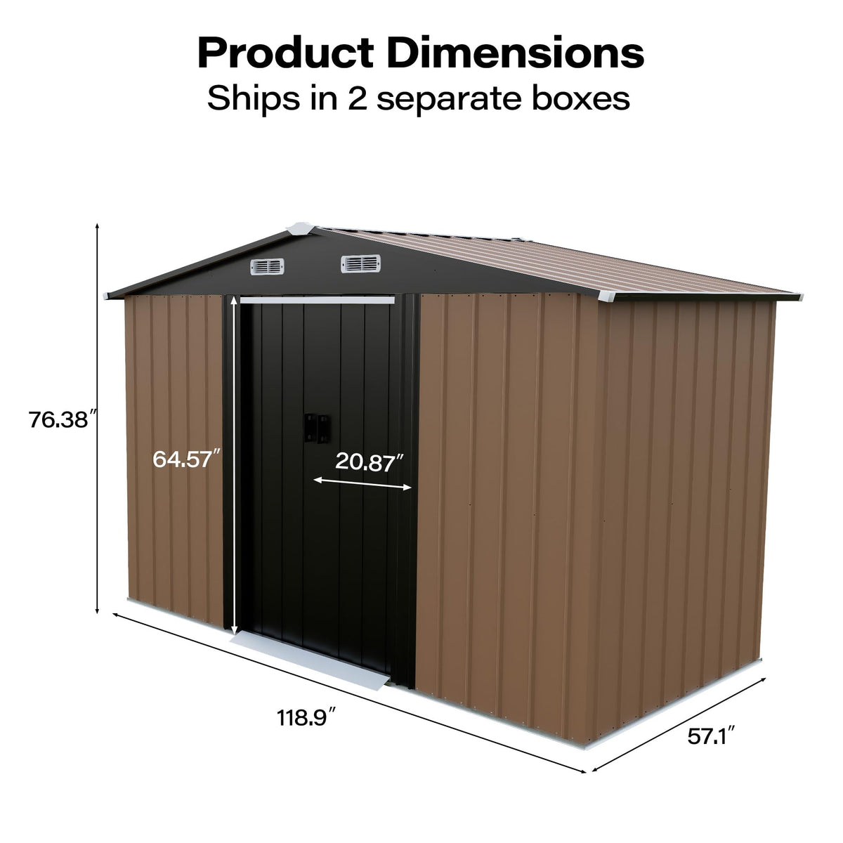 LAUSAINT HOME 8 x 6 FT Outdoor Storage Shed with Window, Galvanized Steel Storage Shed, Double Lockable Doors, Gable Roof &amp; Air Vent for Backyard, Brown