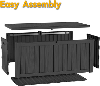 LAUSAINT HOME Resin Deck Box for Outdoor Storage - Weatherproof Patio Storage Bench