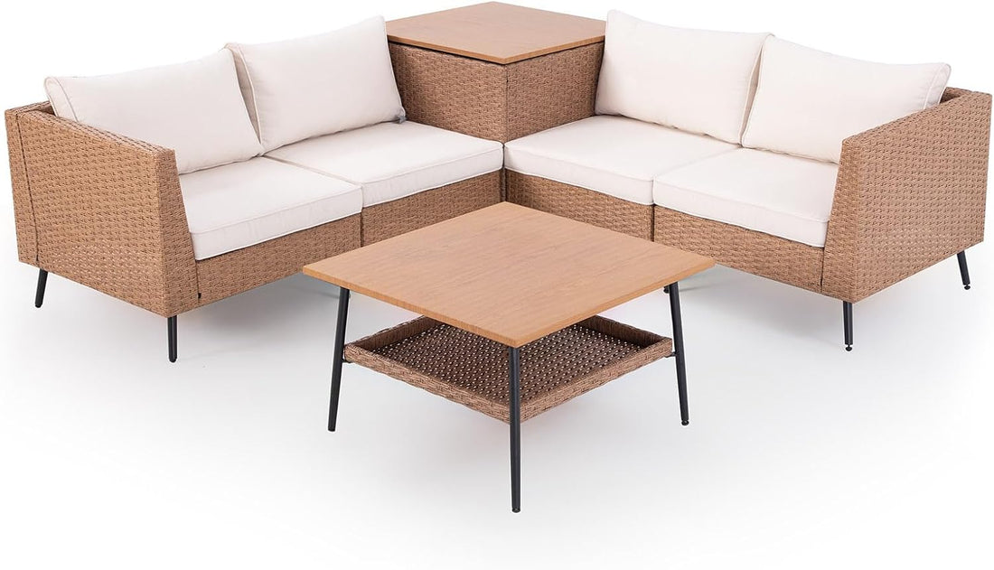 LAUSAINT HOME 6 Pieces Outdoor Patio Furniture Sets with Cushions and Storage Box