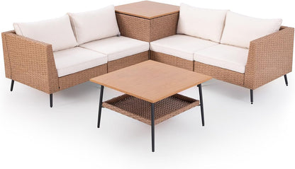 LAUSAINT HOME 6 Pieces Outdoor Patio Furniture Sets with Cushions and Storage Box