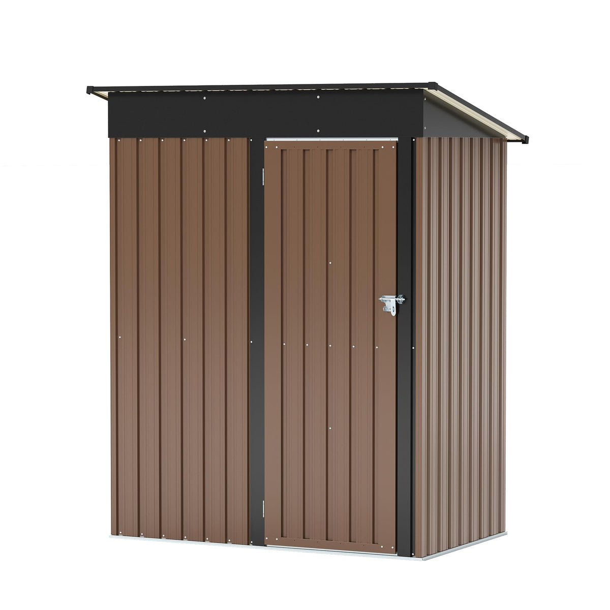 LAUSAINT HOME 8 x 6 FT Outdoor Storage Shed with Window, Galvanized Steel Storage Shed, Double Lockable Doors, Gable Roof &amp; Air Vent for Backyard, Brown