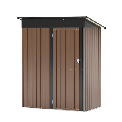 LAUSAINT HOME 8 x 6 FT Outdoor Storage Shed with Window, Galvanized Steel Storage Shed, Double Lockable Doors, Gable Roof &amp; Air Vent for Backyard, Brown