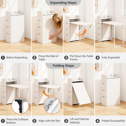 LAUSAINT HOME Wall Mounted Foldable Desk, Space Saving Hidden Desk with Storage &amp; Power Outlet
