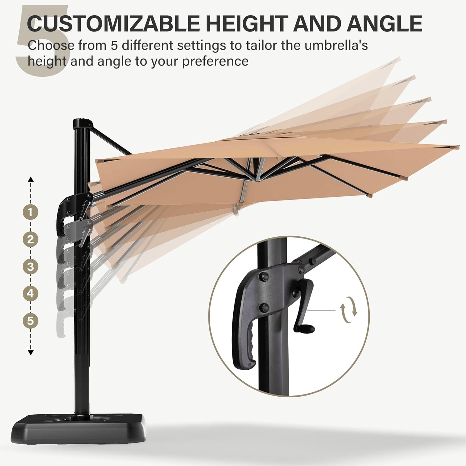 LAUSAINT HOME Cantilever Patio Umbrella, 360° Rotating Offset Umbrella with Aluminum Frame