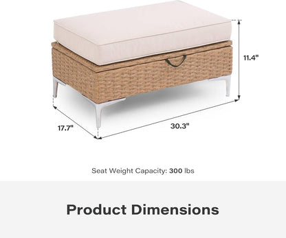 LAUSAINT HOME 2 Pieces Outdoor Patio Ottoman Set with Large 5-Inch Beige Cushions