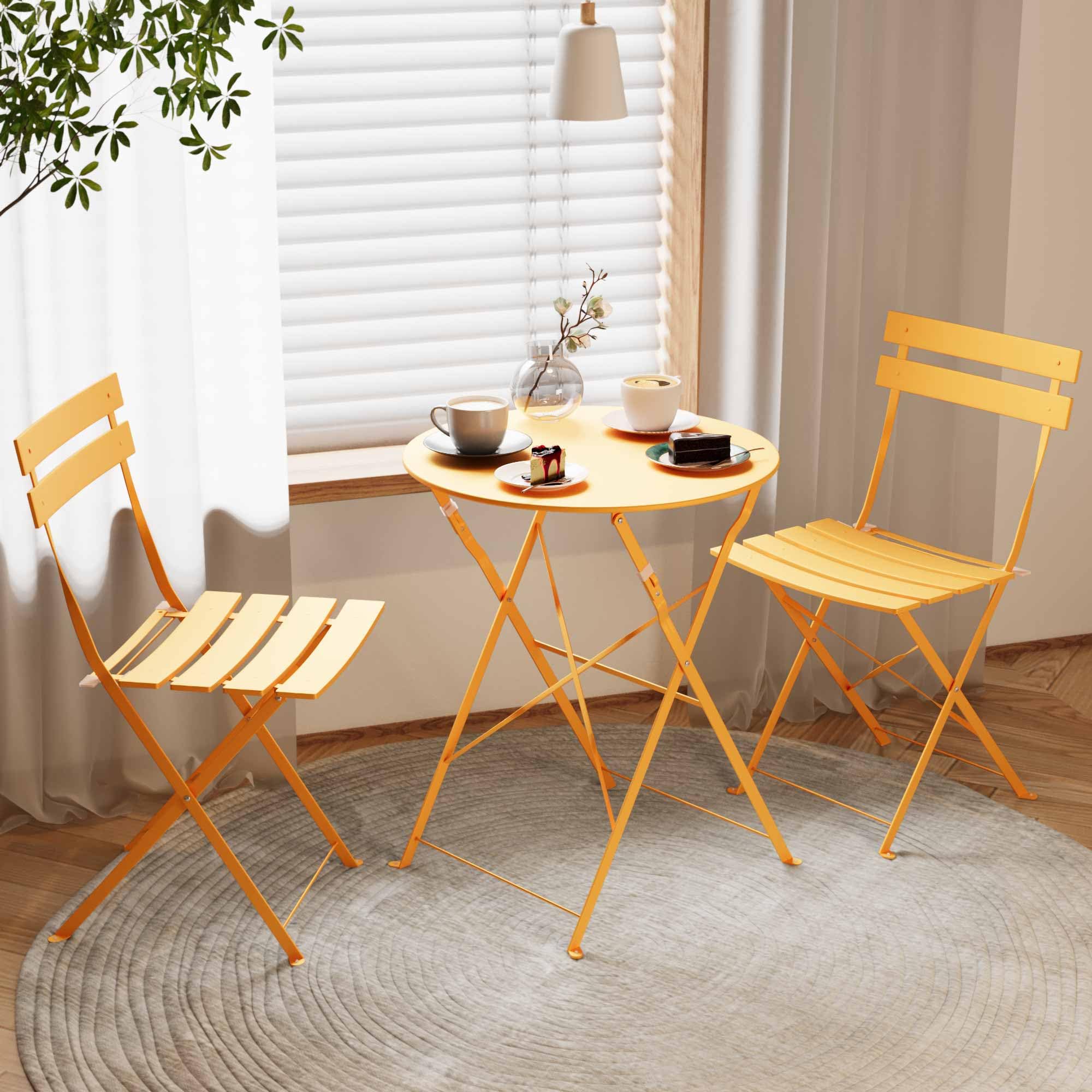 LAUSAINT HOME 3-Piece Steel Folding Bistro Set, Premium Weather-Resistant Patio Table &amp; 2 Chairs
