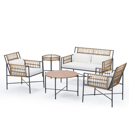 LAUSAINT HOME 5 Piece Patio Furniture Set, Outdoor Wicker Conversation Set with 2 PE Rattan Armchairs