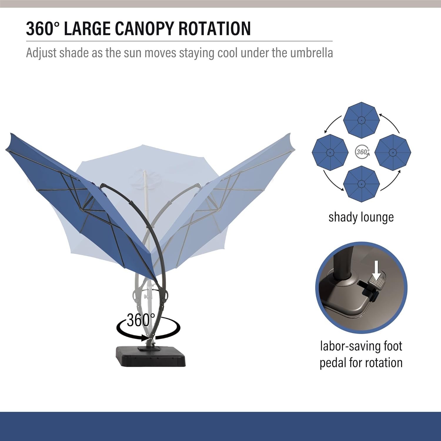 LAUSAINT HOME Outdoor Patio Umbrella with Base Included, Large Sun Shade Cantilever Umbrella Deluxe Curvy