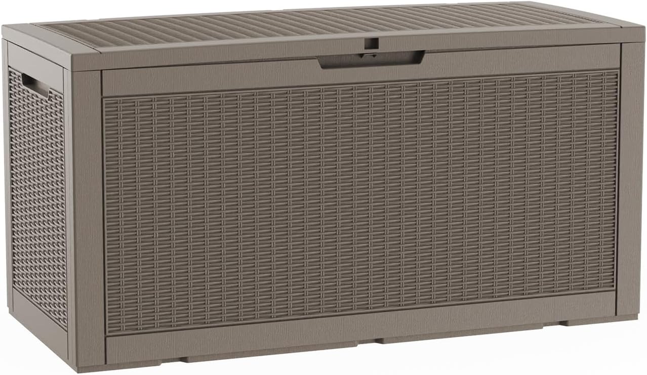 LAUSAINT HOME Resin Deck Box for Outdoor Storage - Weatherproof Patio Storage Bench