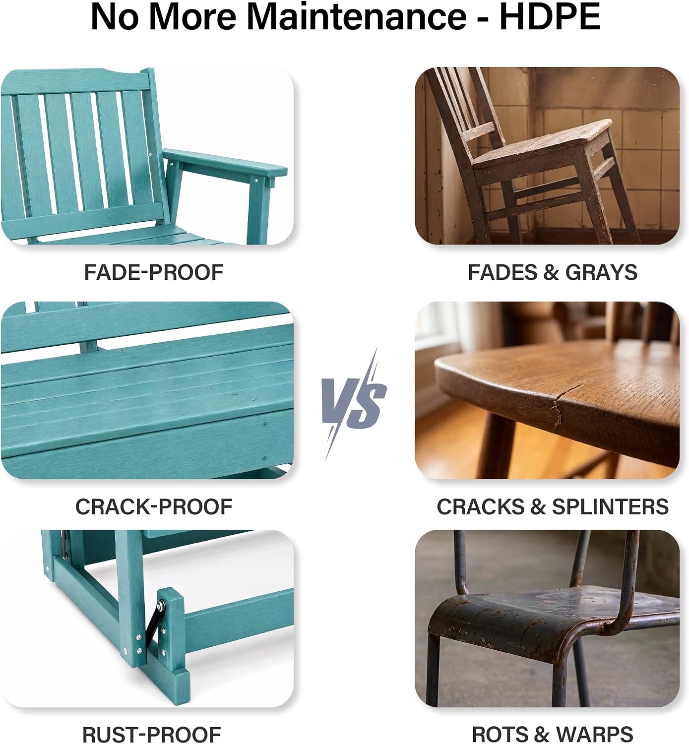 LAUSAINT HOME 2-Person HDPE Outdoor Glider Bench