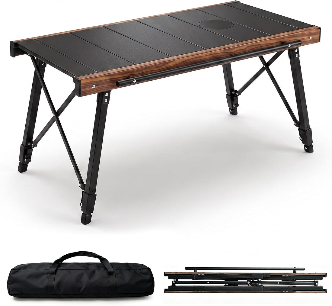 Modular IGT Camping Table, Height Adjustable Outdoor Portable Table with Folding Design, Folding Camp Table with Expandable Cooking Area for Picnic, BBQ and Patio
