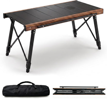 Modular IGT Camping Table, Height Adjustable Outdoor Portable Table with Folding Design, Folding Camp Table with Expandable Cooking Area for Picnic, BBQ and Patio