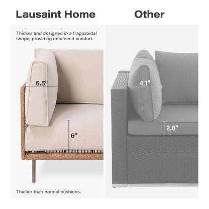 LAUSAINT HOME 7-Piece Outdoor Patio Furniture Set, Wicker Outdoor Conversation Set PE Rattan Sectional Sofa with Washable Cushions and Tempered Glass Table for Garden (Grey)
