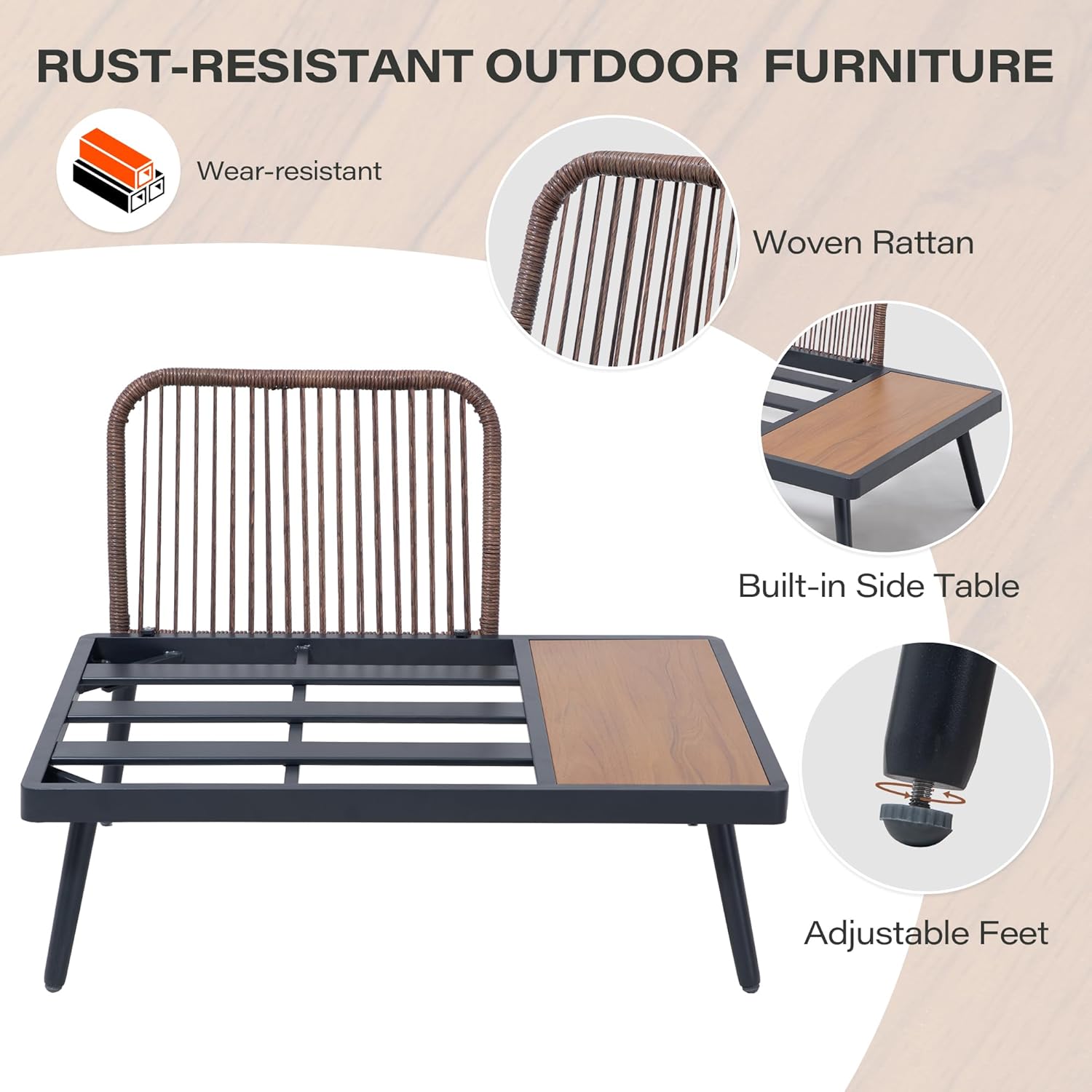 LAUSAINT HOME 6 Pieces Outdoor Sectional Patio Furniture Set with Coffee Top Table