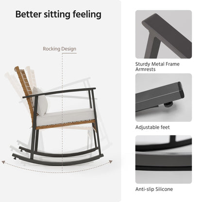 LAUSAINT HOME 3 Pieces Rocking Patio Bistro Set, Wicker Outdoor Conversation Set